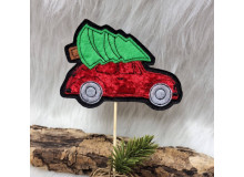 Stickdatei - ITH Blumenstecker Stab Auto mit Weihnachtsbaum